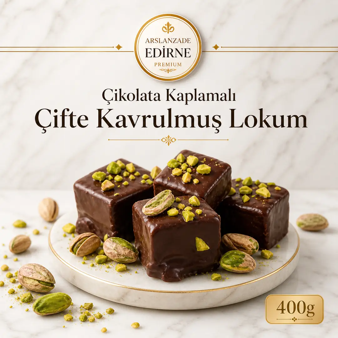 Çikolata Kaplamalı Fıstıklı Çifte Kavrulmuş Lokum 400g